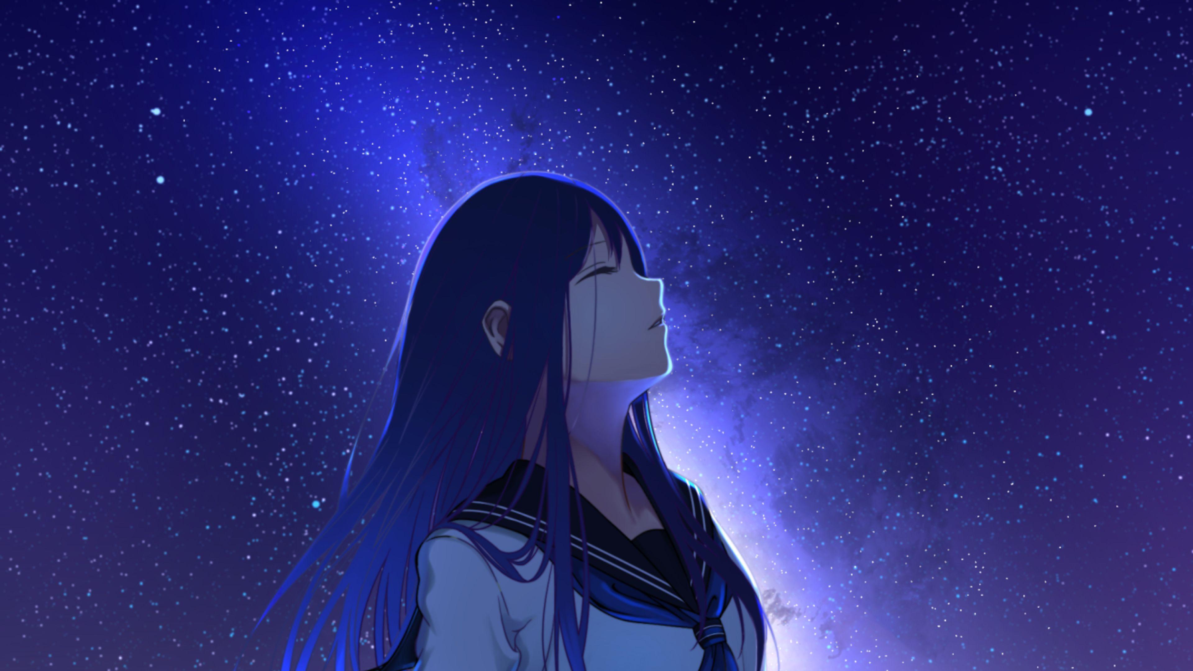 3840x2160 Anime Girl And Night Stars 4K Wallpaper, HD Anime 4K Wallpaper, Image, Photo and Background