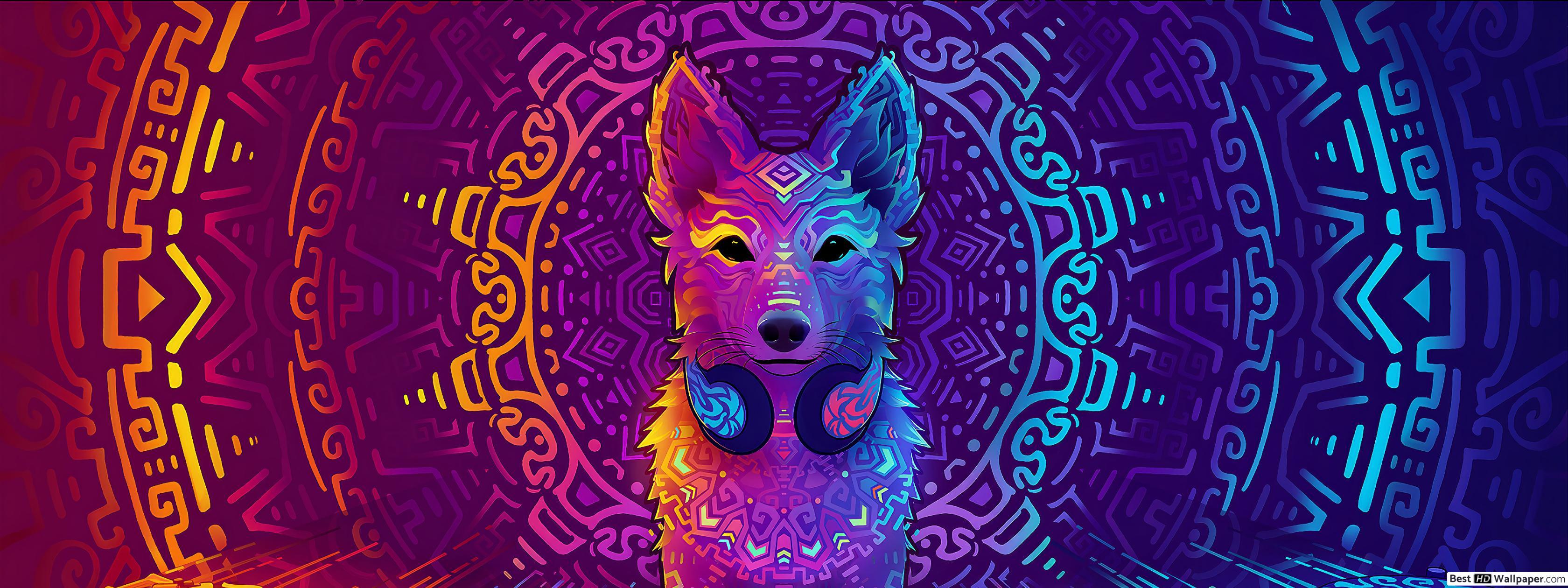3360x1260 DJ Fox digital art HD wallpaper download