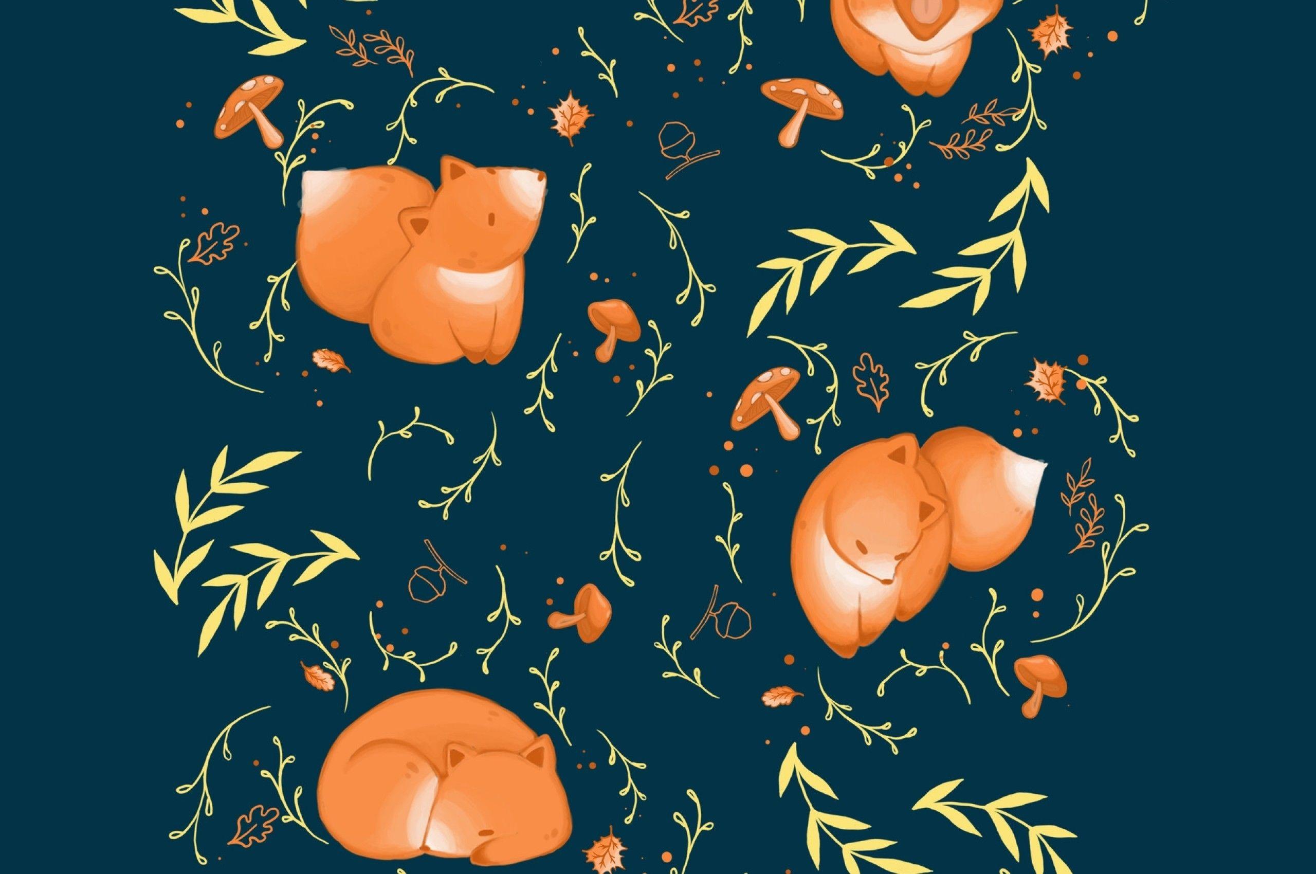 2560x1700 Download 2560x1700 Flowers, Fox, Pattern, Digital Art Wallpaper for Chromebook Pixel