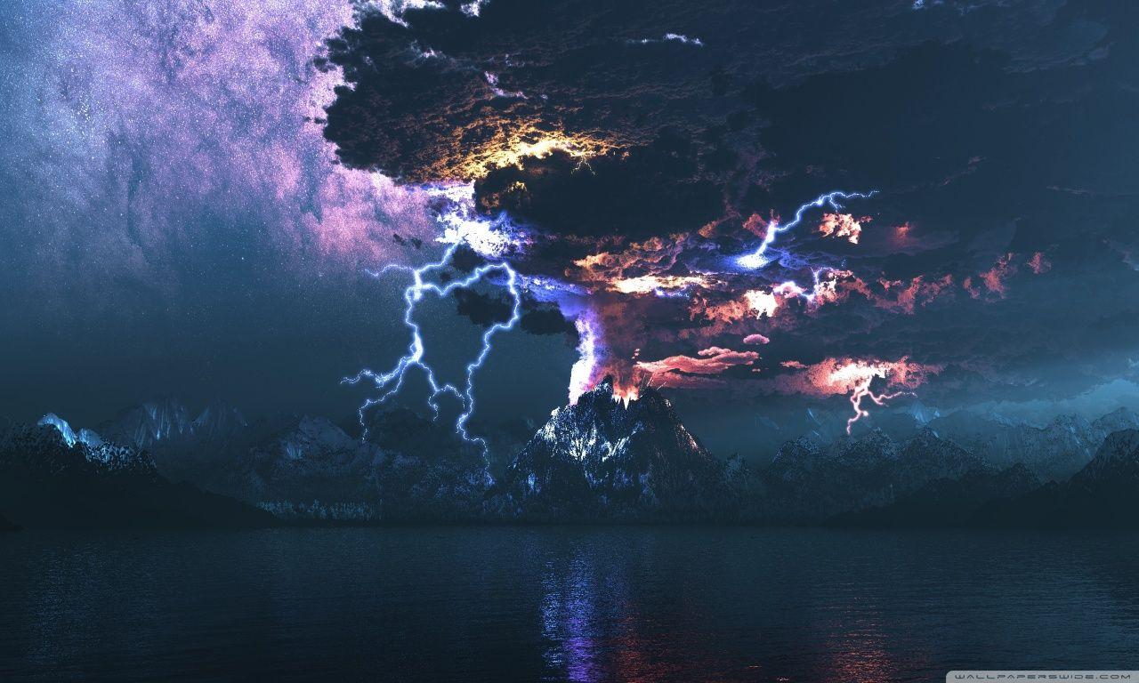 1280x768 Volcano Eruption Lightning Ultra HD Desktop Background Wallpaper for 4K UHD TV : Tablet
