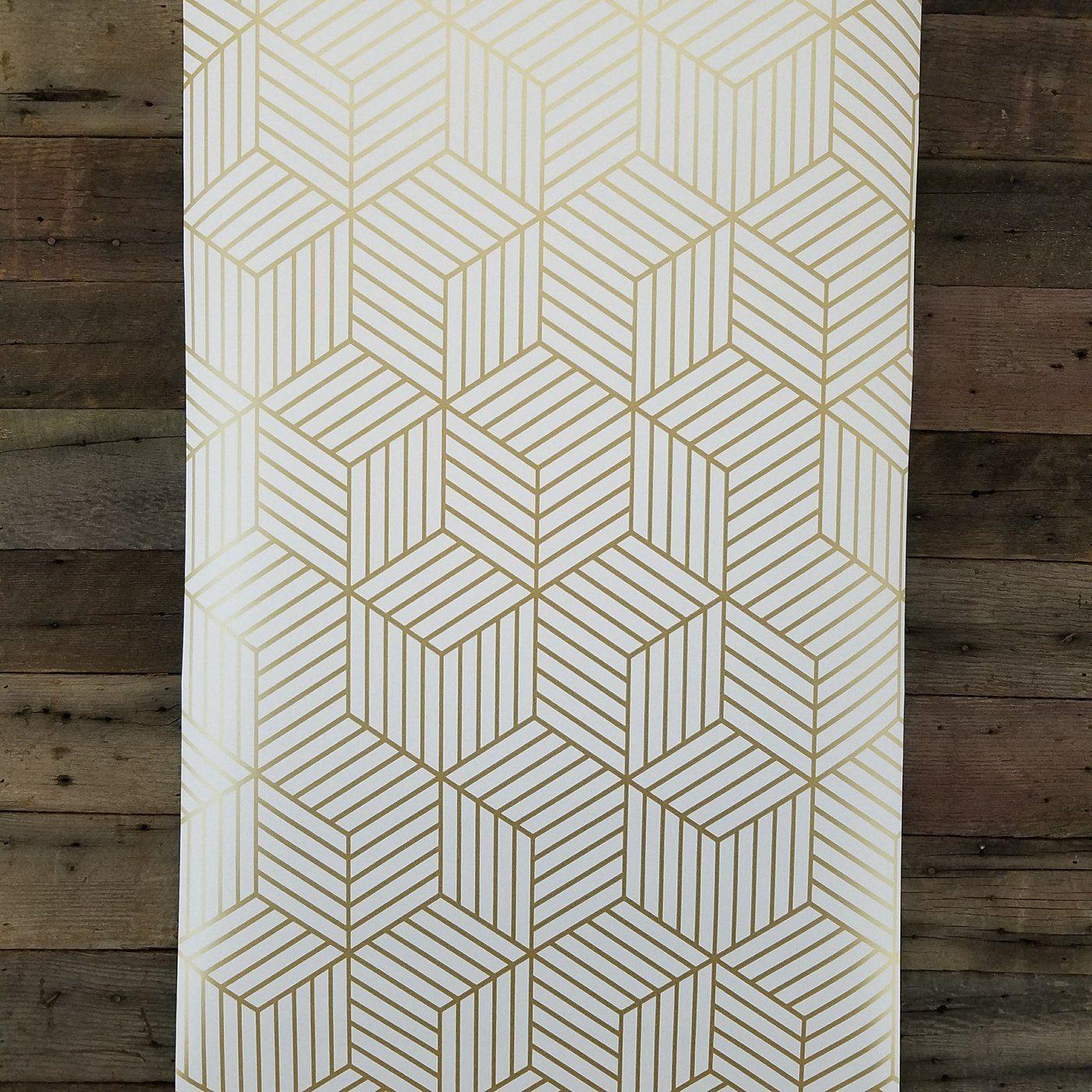 1400x1400 Geometric Gold Hexagon Peel and Stick Mid Century Modern Wallpaper