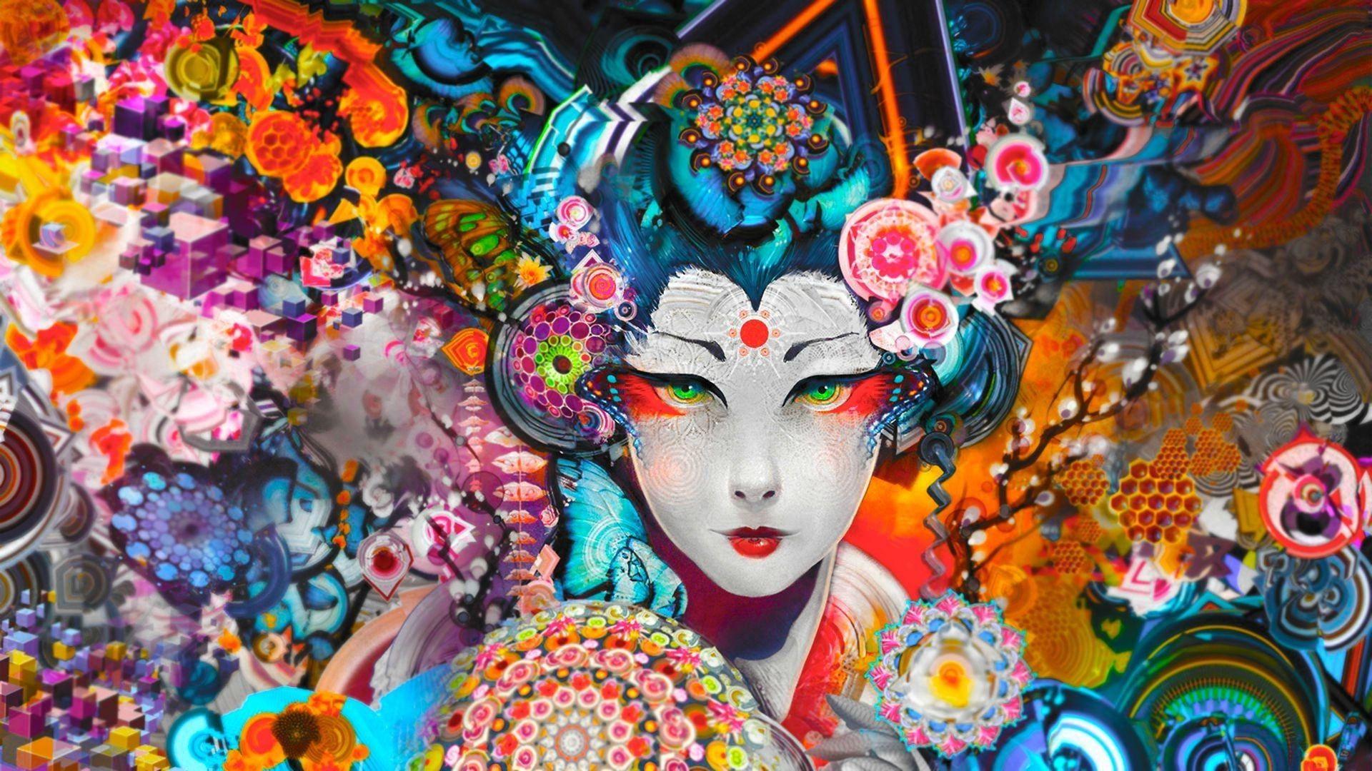 1920x1080 Japanese woman illustration HD wallpaper