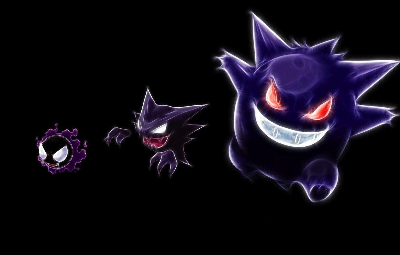 1332x850 Wallpaper haunter, pokemon, pokemon, gastly, neon lines, gengar, gengar, gastly, hunter image for desktop, section прочее