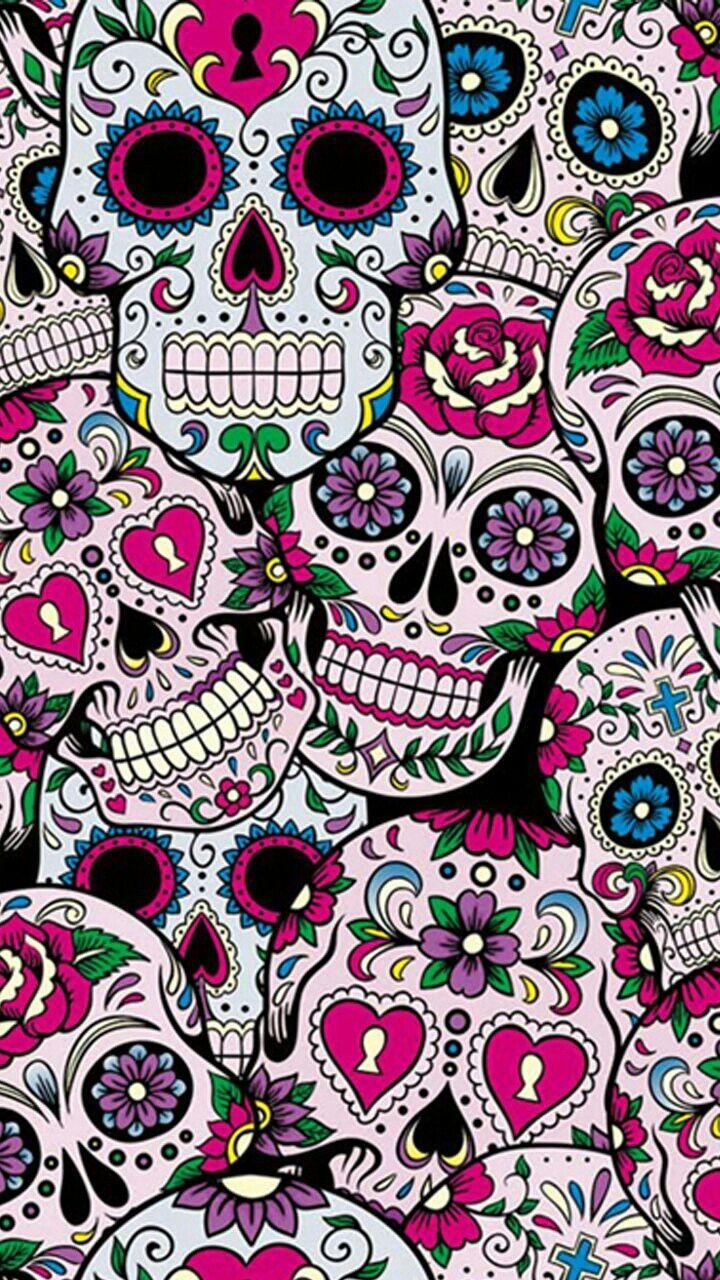Download a colorful sugar skull with a galaxy background Wallpaper   Wallpaperscom