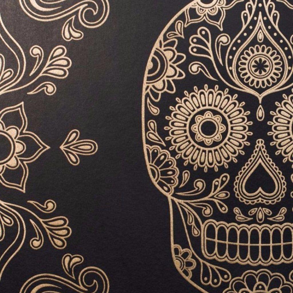 1024x1024 Day of the Dead Sugar Skull Wallpaper & Gold. Street Anatomy Gallery Store