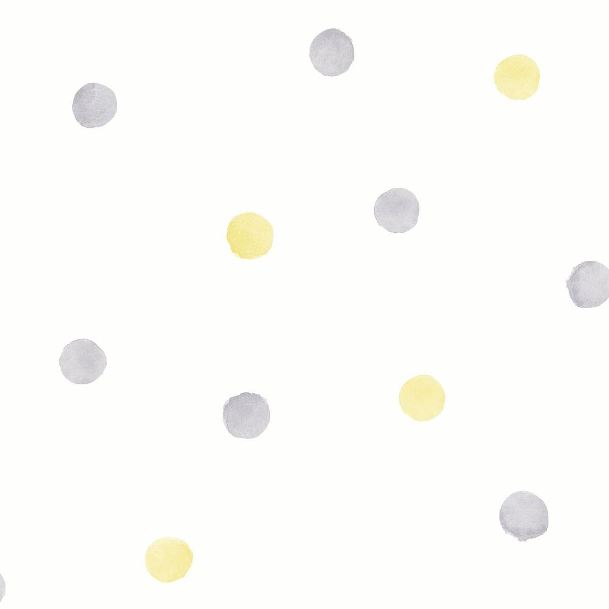 1200x1200 Over the Rainbow Watercolour Polka Dots Wallpaper Grey / Yellow Holden 91002