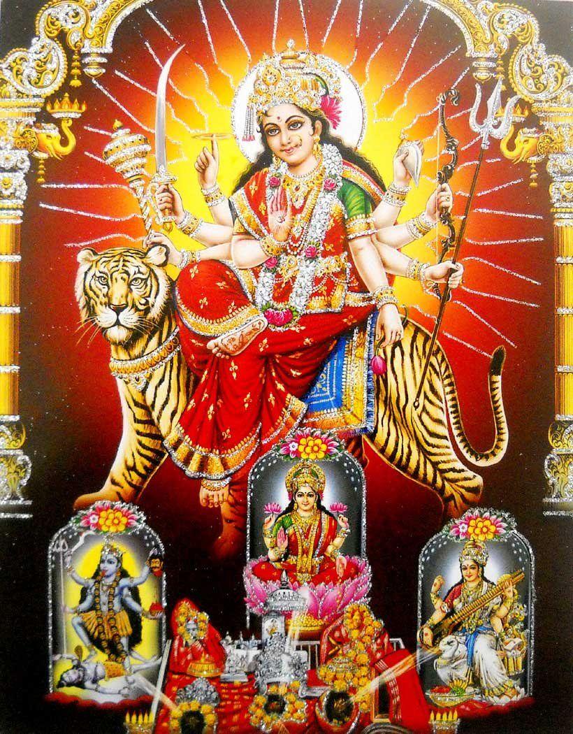 820x1050 Vaishno Devi Goddess Durga poster/ Hindu Goddess Poster with Glitter -reprint on paper (Unframed : Size 9x11 Inches): Amazon.in: Electronics