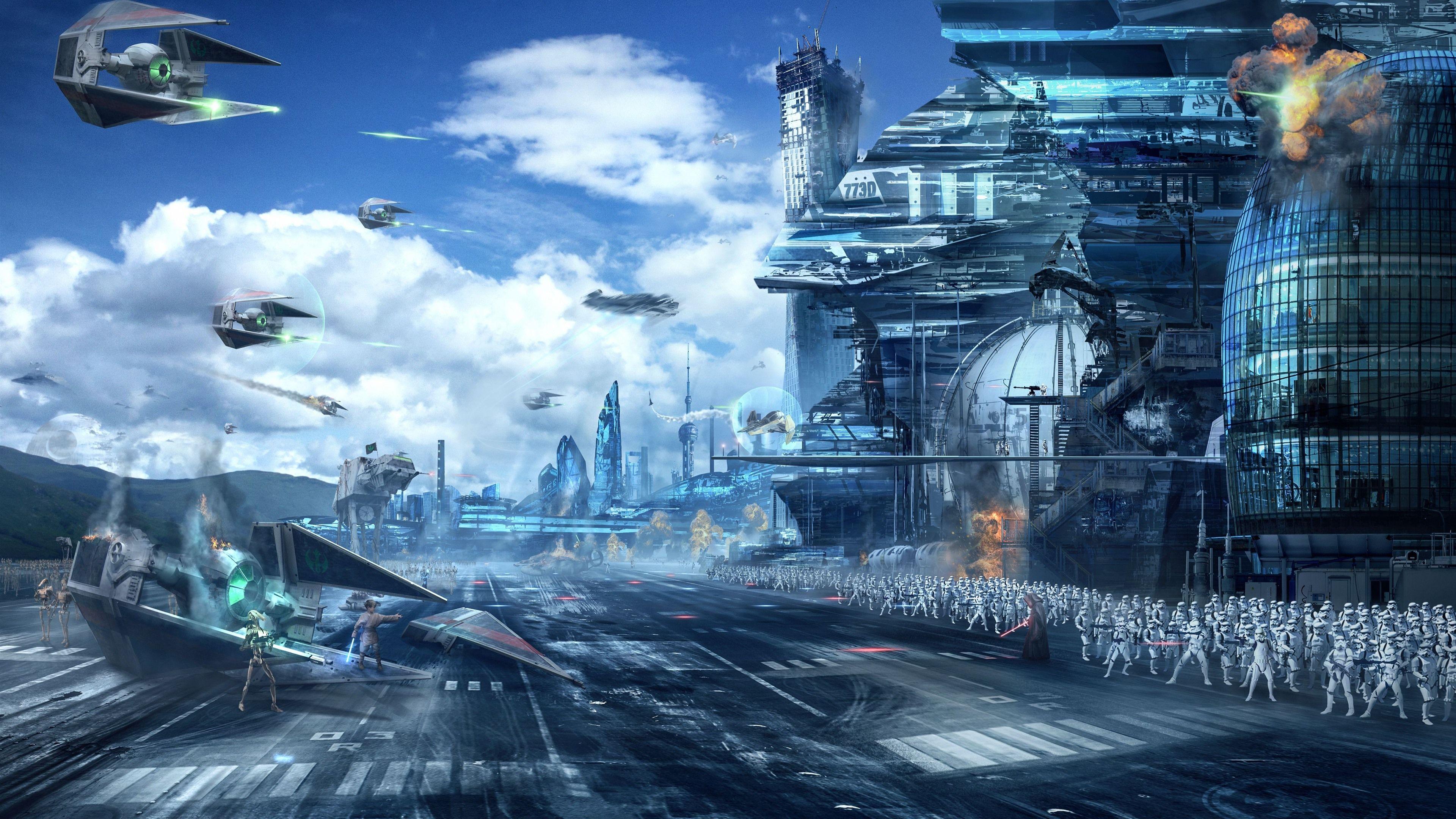 3840x2160 Wallpaper Star Wars, art picture, skyscrapers, soldiers 3840x2160 UHD 4K Picture, Image