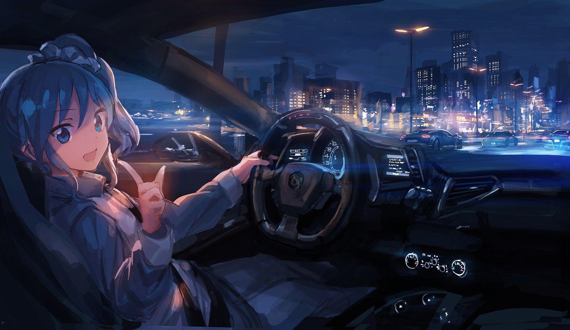 1920x1112 Anime Girl With Car Wallpaper