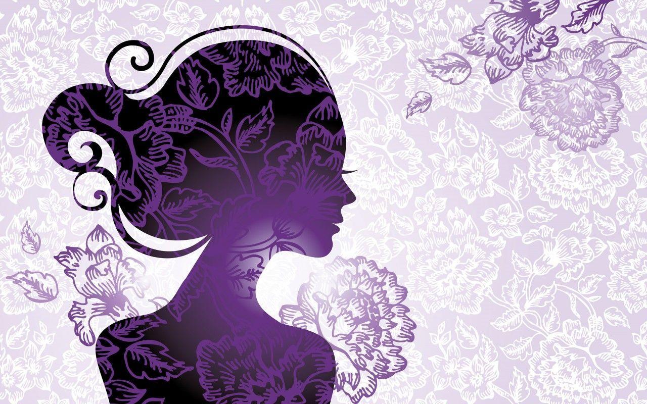1280x800 Purple Vector Girl Flowers Silhouette Art #rx9W. Silhouette art, Flower silhouette, Silhouette vector
