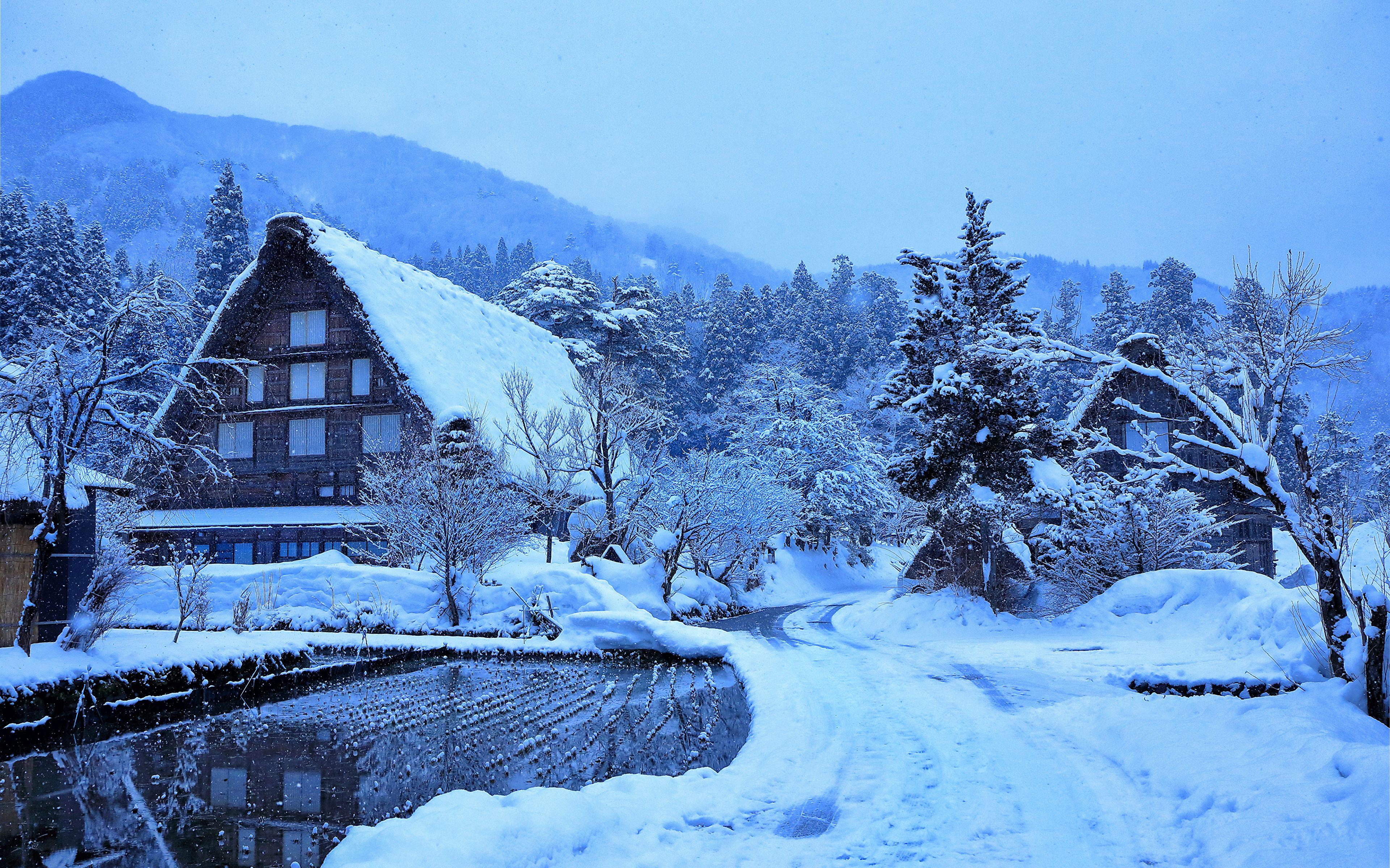 3840x2400 Desktop Wallpaper Japan Village Shirakawa Winter Snow 3840x2400
