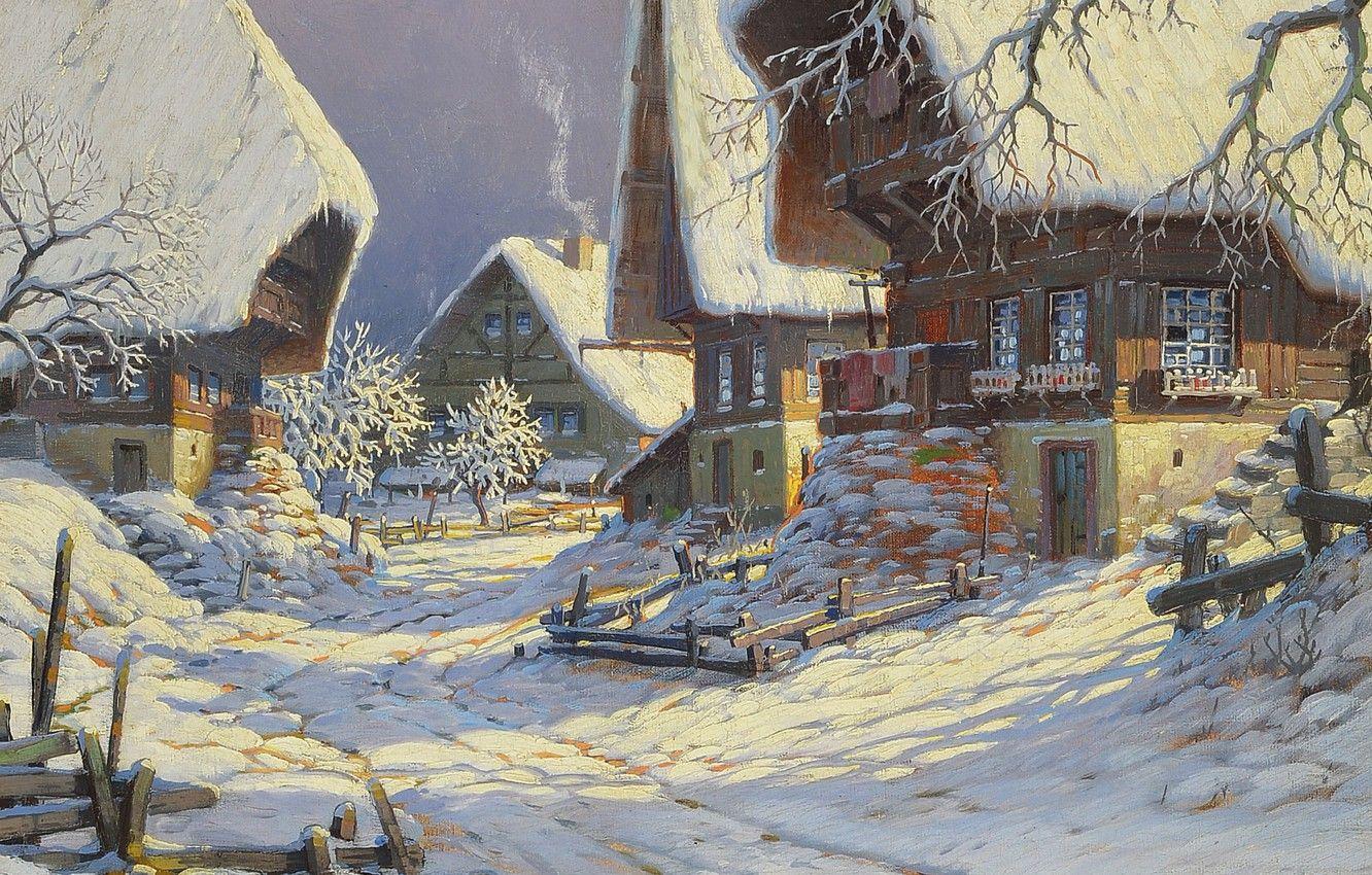 1332x850 Wallpaper German Painter, German Painter, Oil On Canvas, Carl Hauptmann, Karl Hauptmann, Todtnau Black Forest Village, Todtnau Covered Village Of The Black Forest, Todtnau Black Forest Village