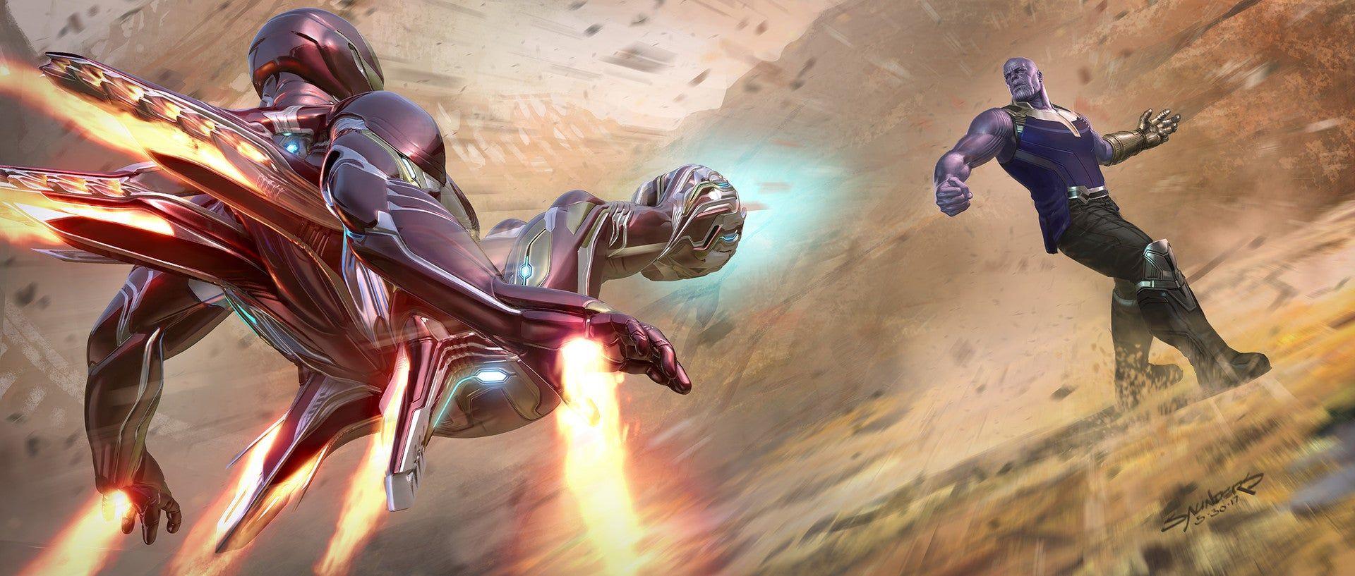 1920x817 Infinity War Concept Art Man Mk50 vs. Thanos on Titan Keyframe created