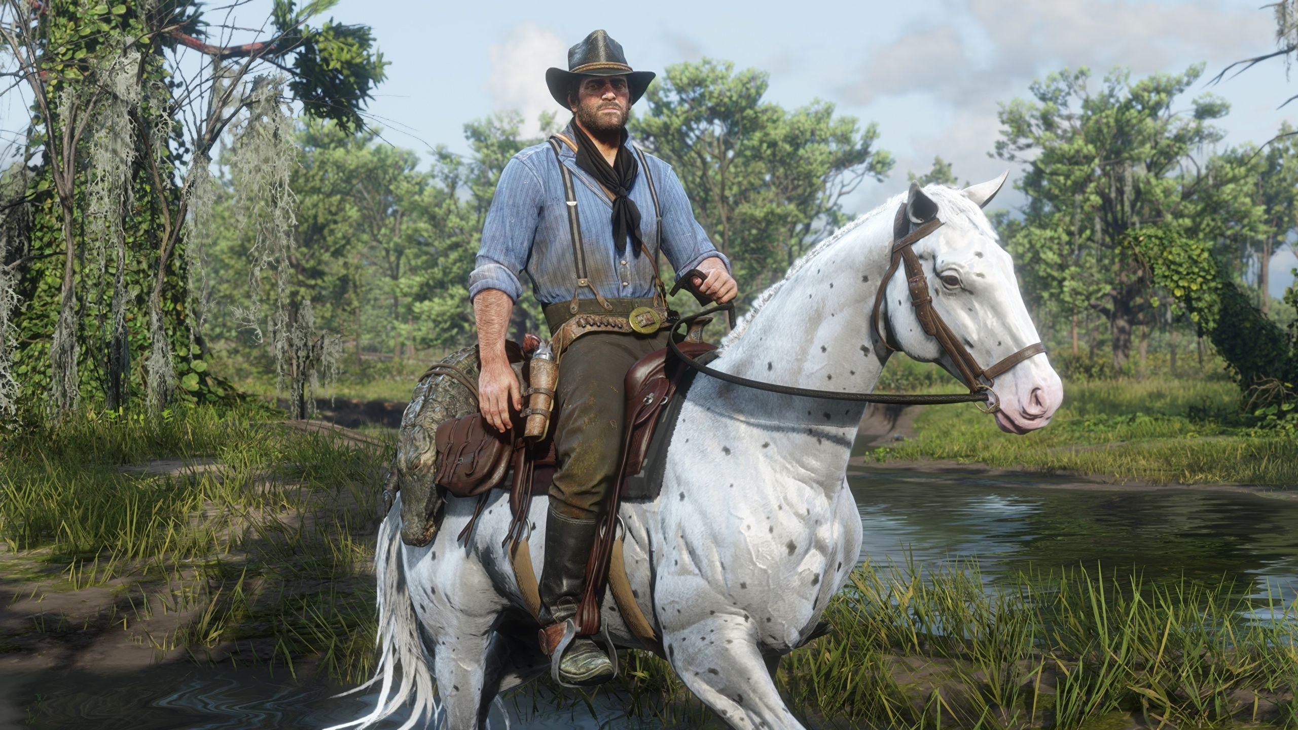 2560x1440 image Red Dead Redemption 2 Horses Arthur Morgan Hat 2560x1440
