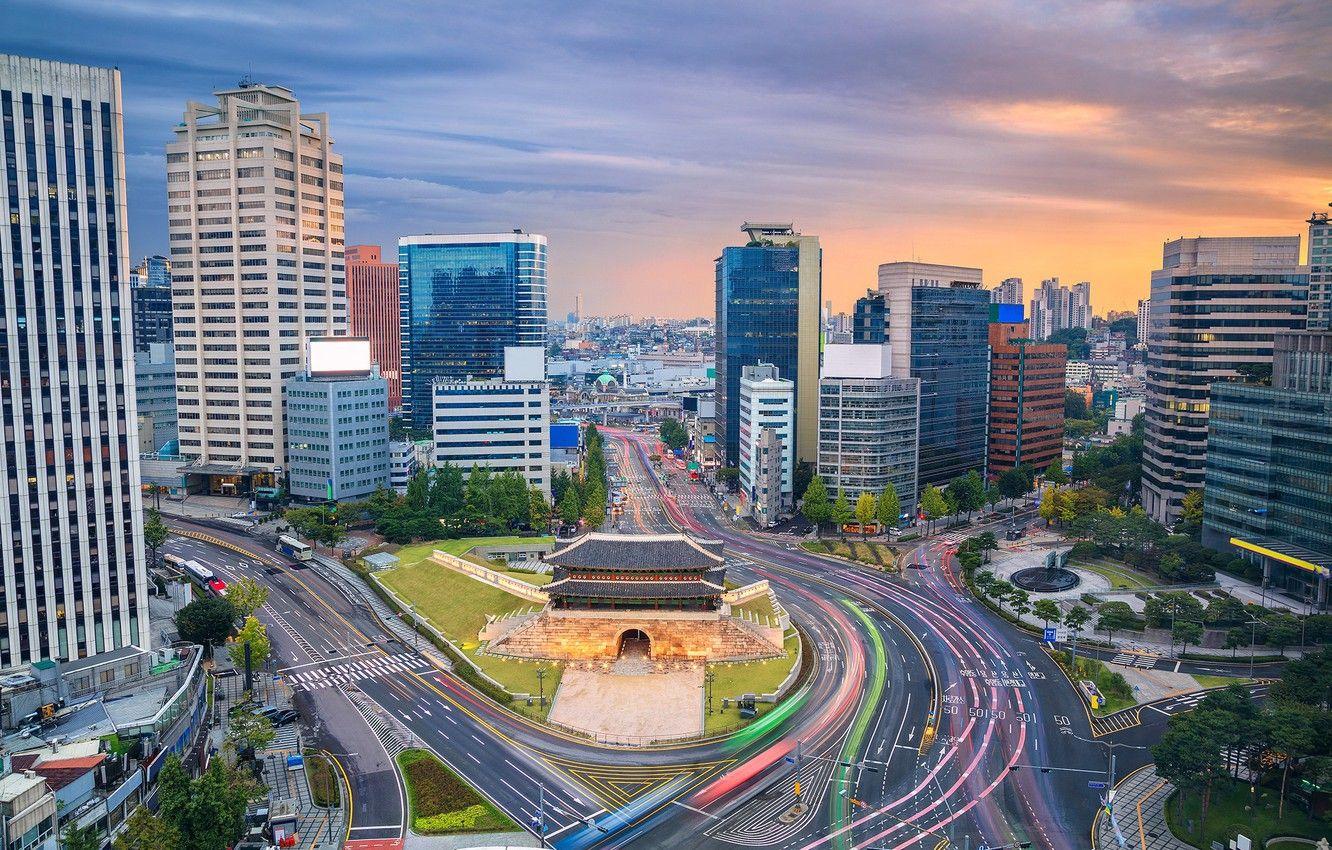 1332x850 Wallpaper street, home, pagoda, Korea, Seoul image for desktop, section город