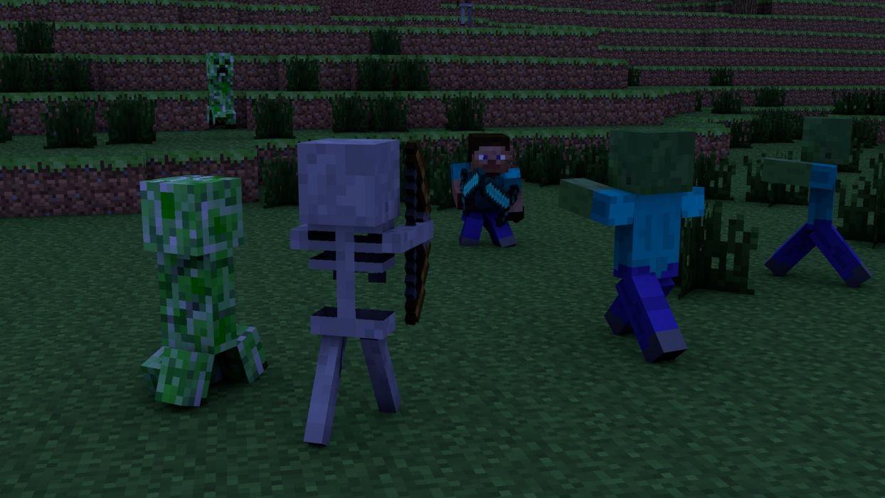 1244x700 Zombies Creeper Steve skeletons Minecraft cinema 4d swords tapeta wallpaperx1080