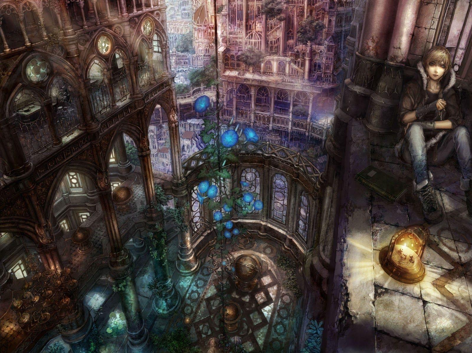 1600x1195 Anime Treehouse City. Anime city, Fantasy tree, Fantasy city