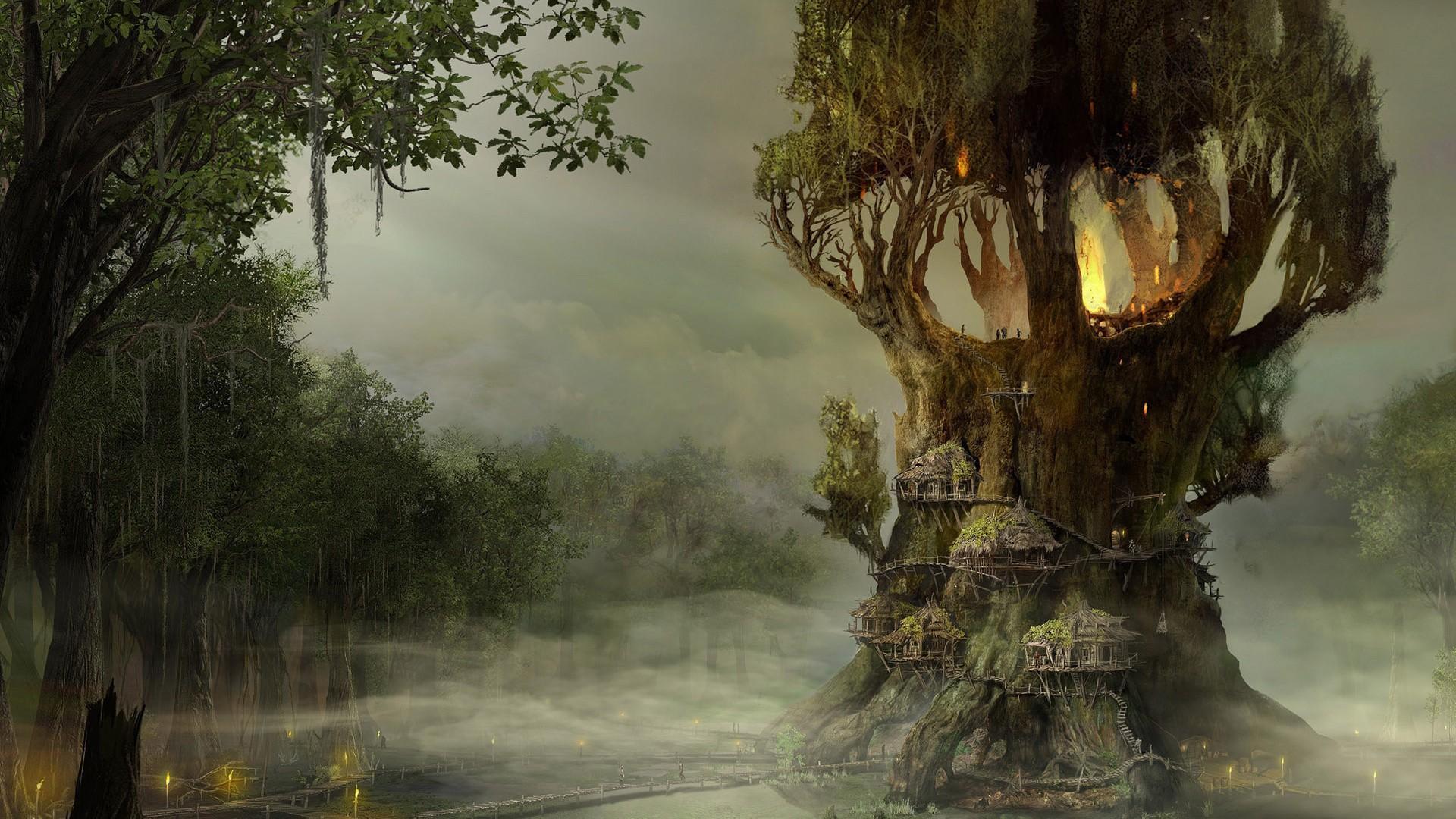 1920x1080 Download 1920x1080 Fantasy Tree Village Wallpaper