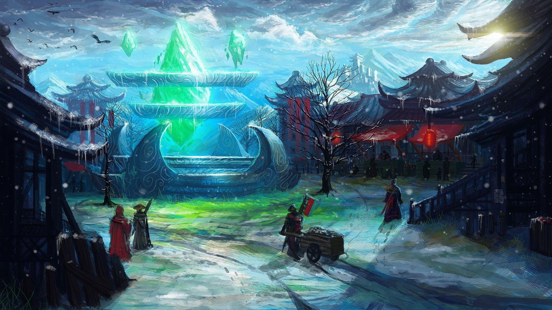 1920x1080 Sky, Snow, Village Desktop wallpaper 1920x1080
