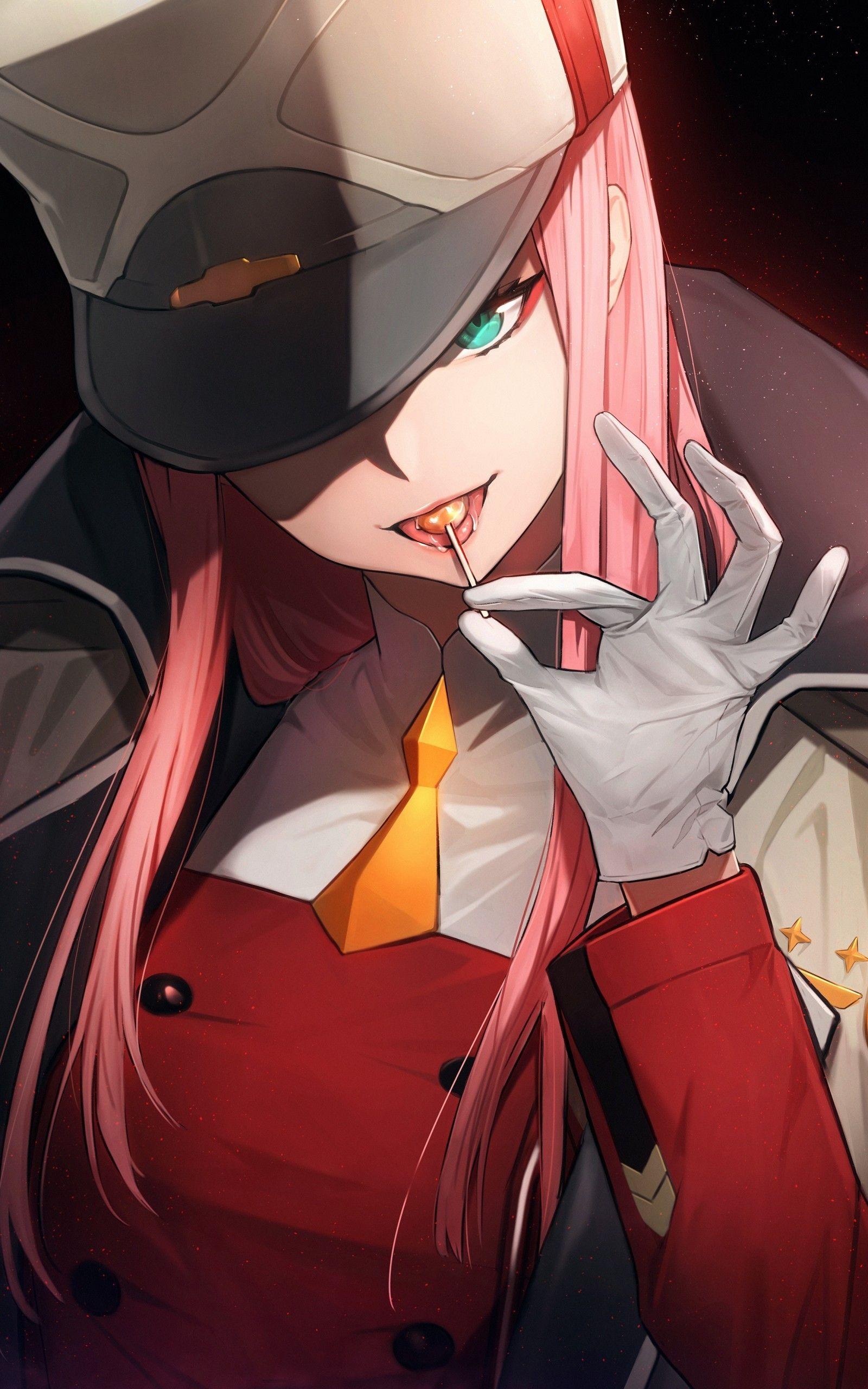 1600x2560 Download 1600x2560 Darling In The Franxx, Zero Two, Pink Hair, Lollipop, Glove, Hat Wallpaper for Google Nexus 10
