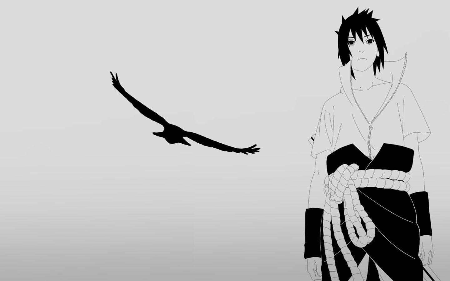 1440x900 Silhouettes Uchiha Sasuke eagles Naruto: Shippuden grayscale wallpaperx900