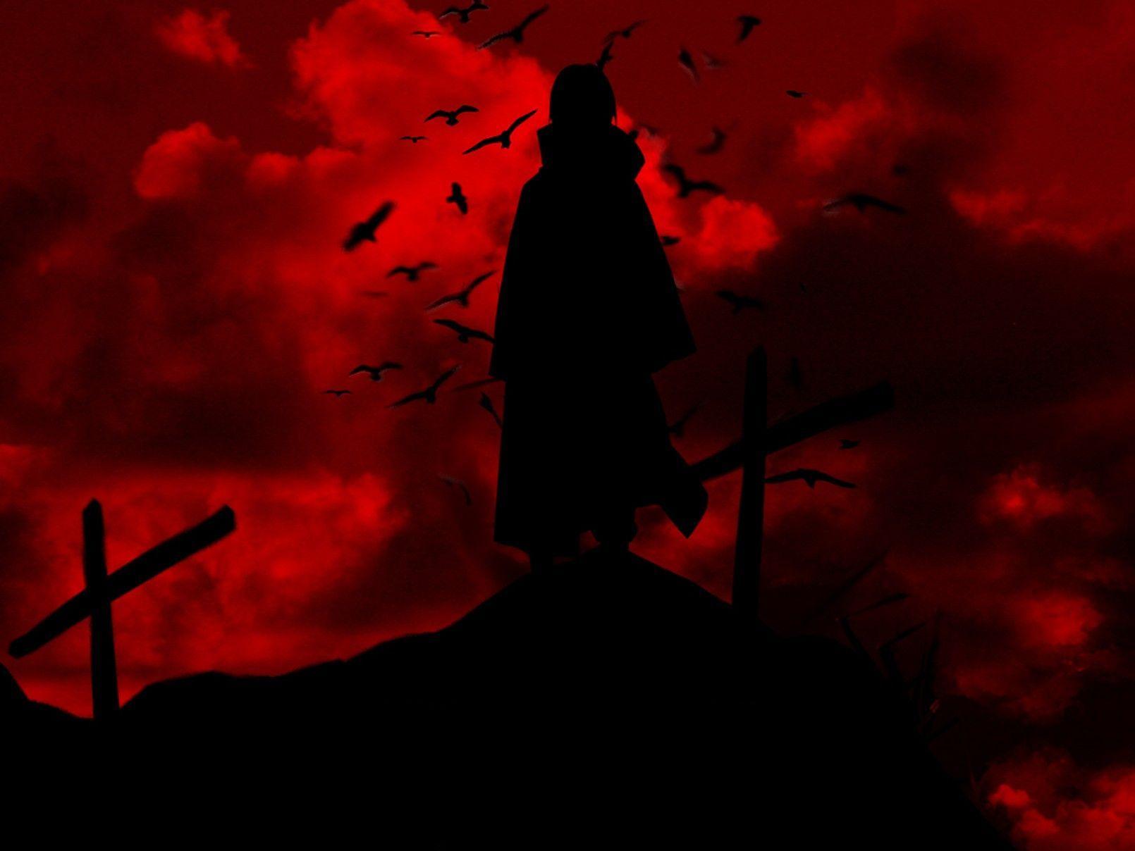 1610x1208 Naruto Shippuuden, #silhouette, #Uchiha Itachi, #red, #raven, #cross. Wallpaper No. 104451. Itachi uchiha, Itachi, Uchiha