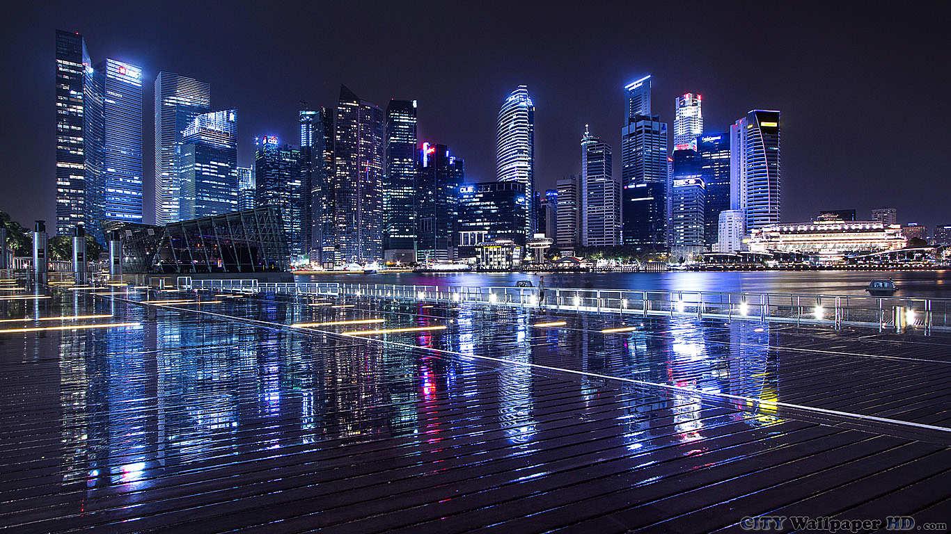 1366x768 Night City Lights. Widescreen image of cities and countries for the phone. Night
