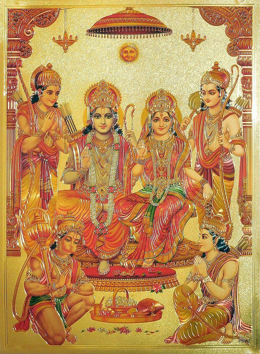 880x1200 Ram Darbar - Áp phích kim loại vàng.  Nghệ thuật Hindu, Hình tượng Shree ram, Bức tranh Tanjore