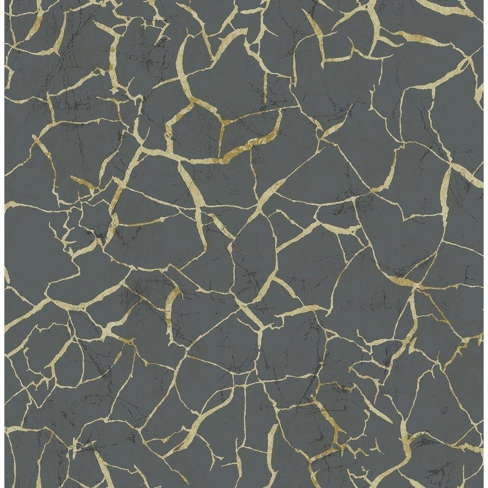 1006x1006 Shop Lenox Hill Crackle Marble Wallpaper, In Black & Metallic Gold Sale