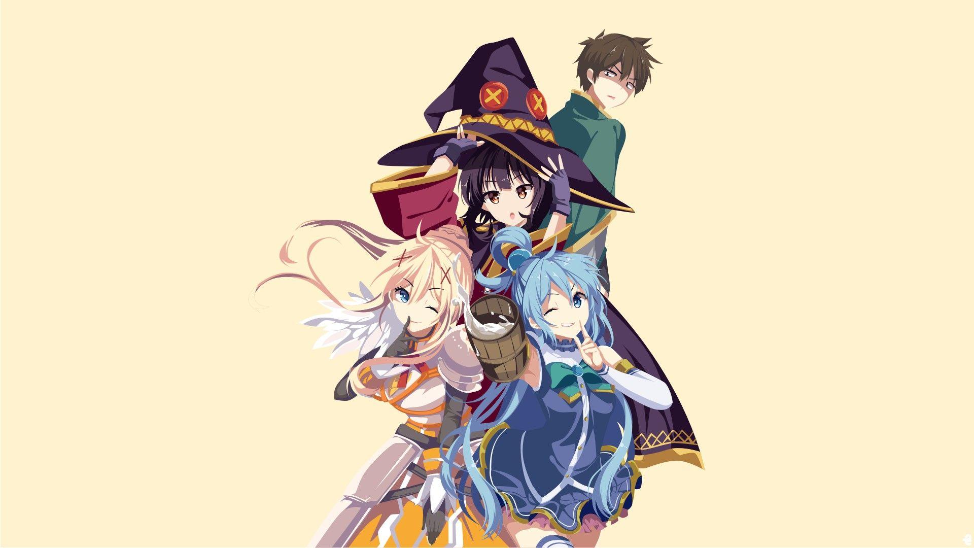 1920x1080 Kono Subarashii Sekai ni Shukufuku wo!, Darkness (KonoSuba), Megumin, Aqua ( KonoSuba), Satō Kazuma (Kono Subarashii Sekai ni Shukufuku wo!) Wallpaper HD / Desktop and Mobile Background
