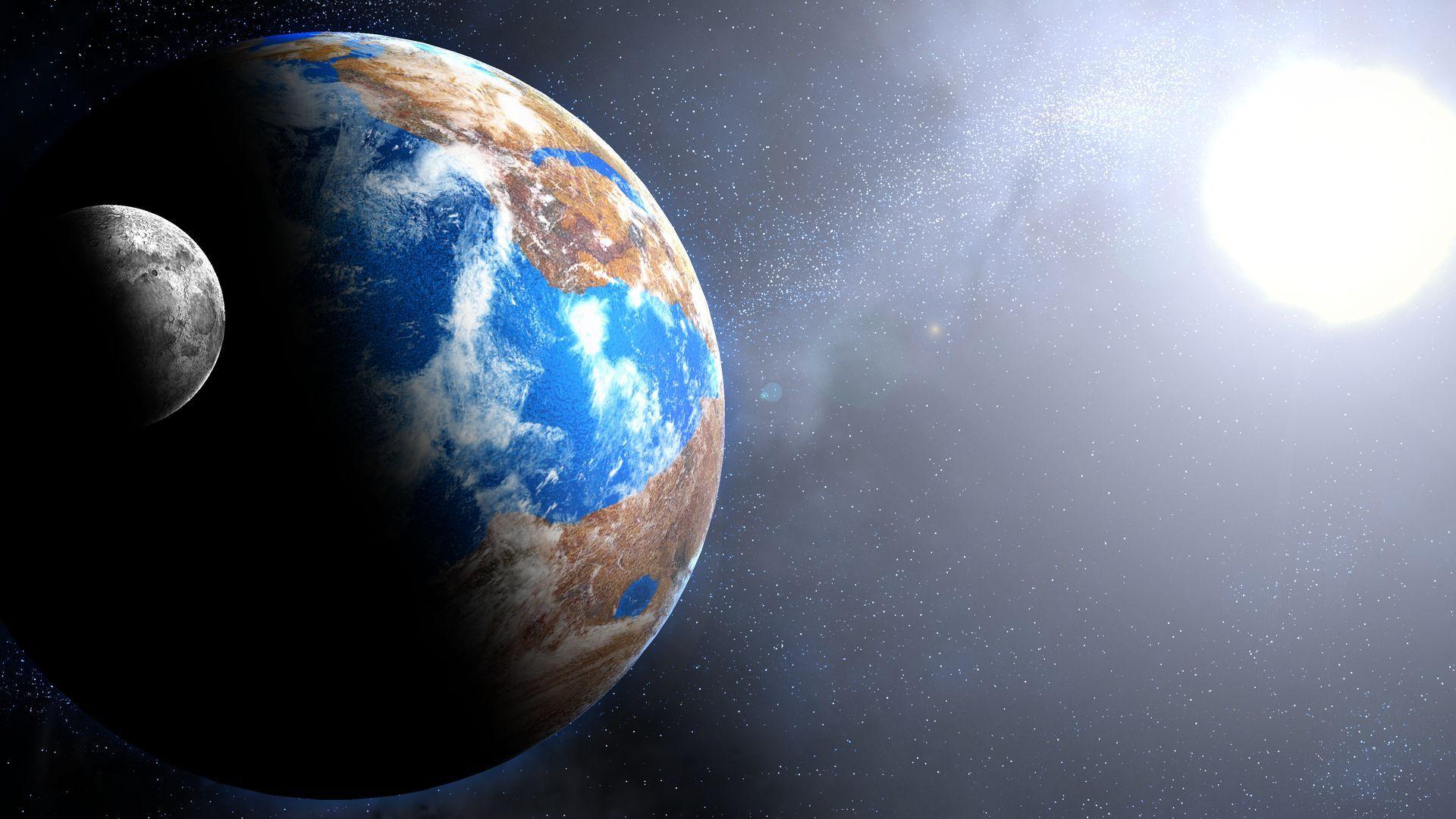 1920x1080 Planet Earth Moon Stars from Space Wallpaper