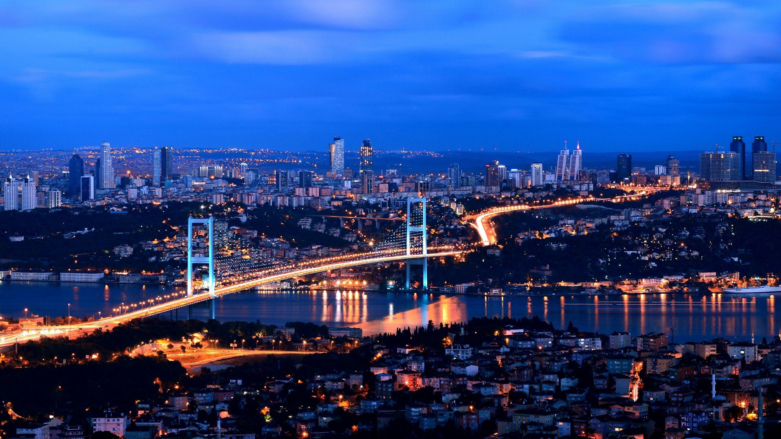 2560x1440 Wallpaper Turkey, Istanbul, night, 4k, Travel