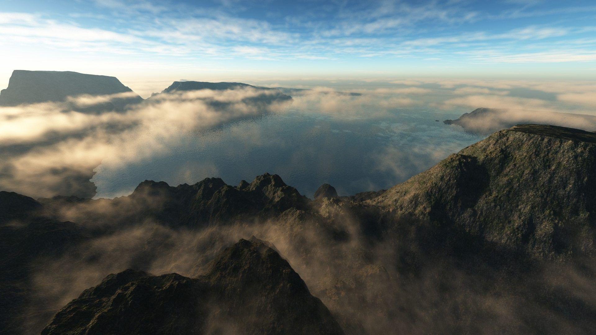 1920x1080 Foggy Mountains Mountain Sky Fog Dual Monitor Background