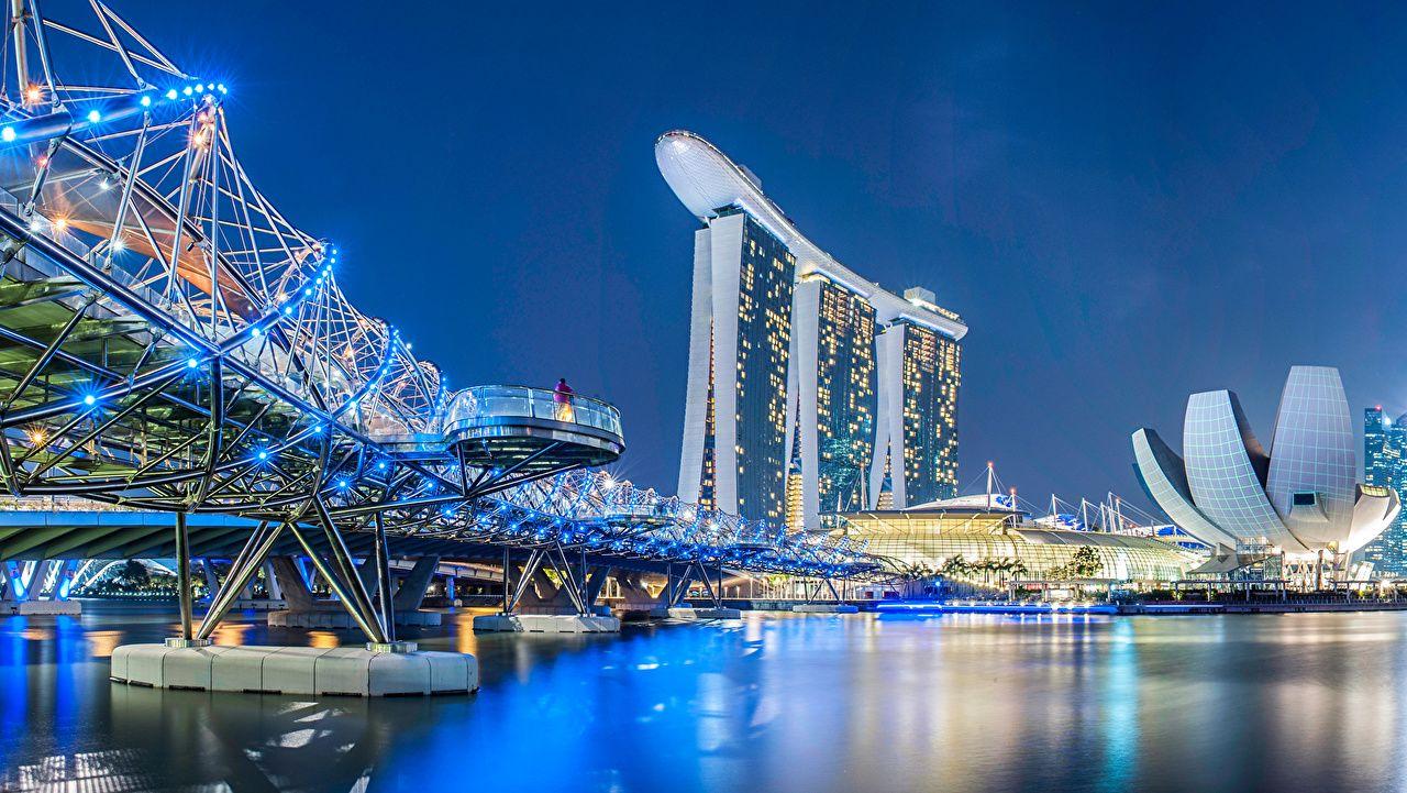 1280x721 Desktop Wallpaper Singapore Helix Bridge Bridges Night Rivers