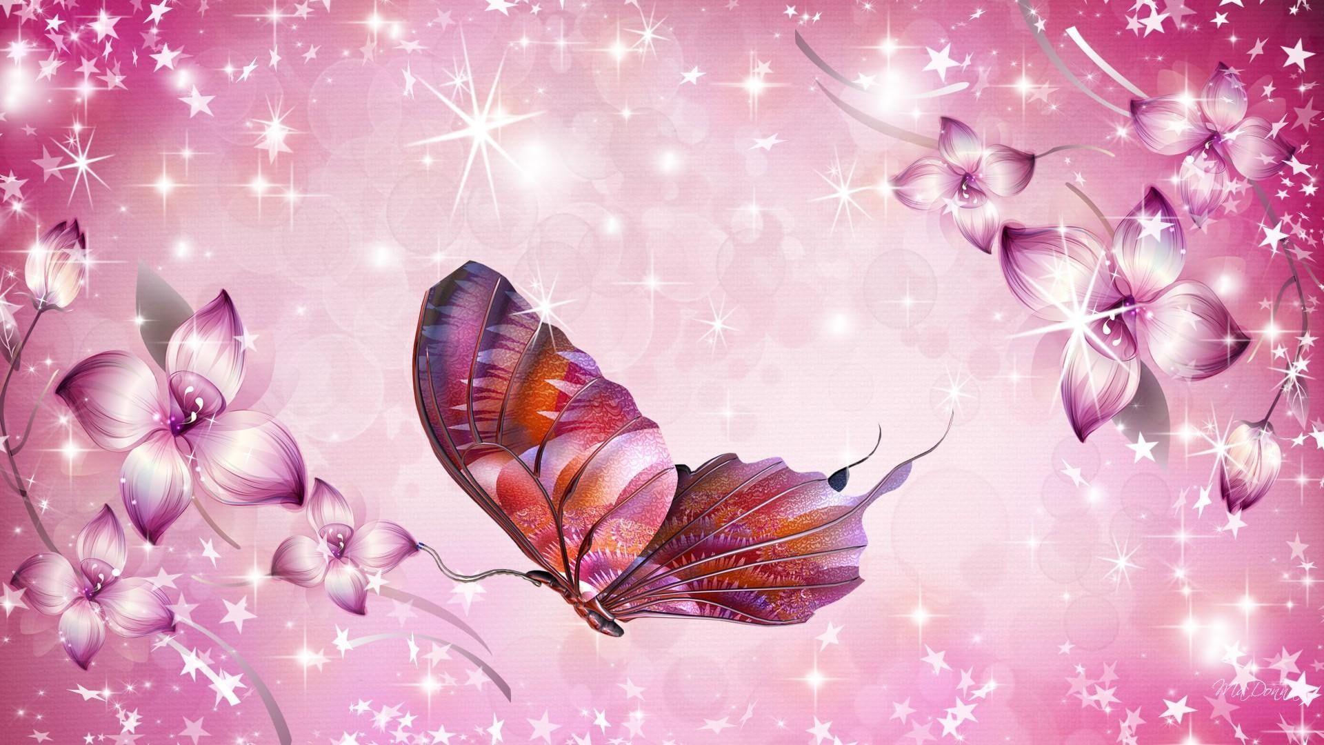 1920x1080 Flowers Stars Butterflies firefox persona #stars #bright #glow #butterfly #bokeh #pink #flowers 3D and abstract P. Butterfly wallpaper, HD flowers, Wallpaper