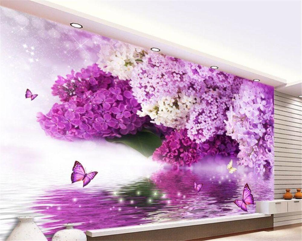 1000x800 Custom 3D Wallpaper Purple Flowers Reflection Butterfly Background Wall wall papers home decor papier peint Beibehang. 3D wallpaper purple. 3D wallpaperwall papers home decor