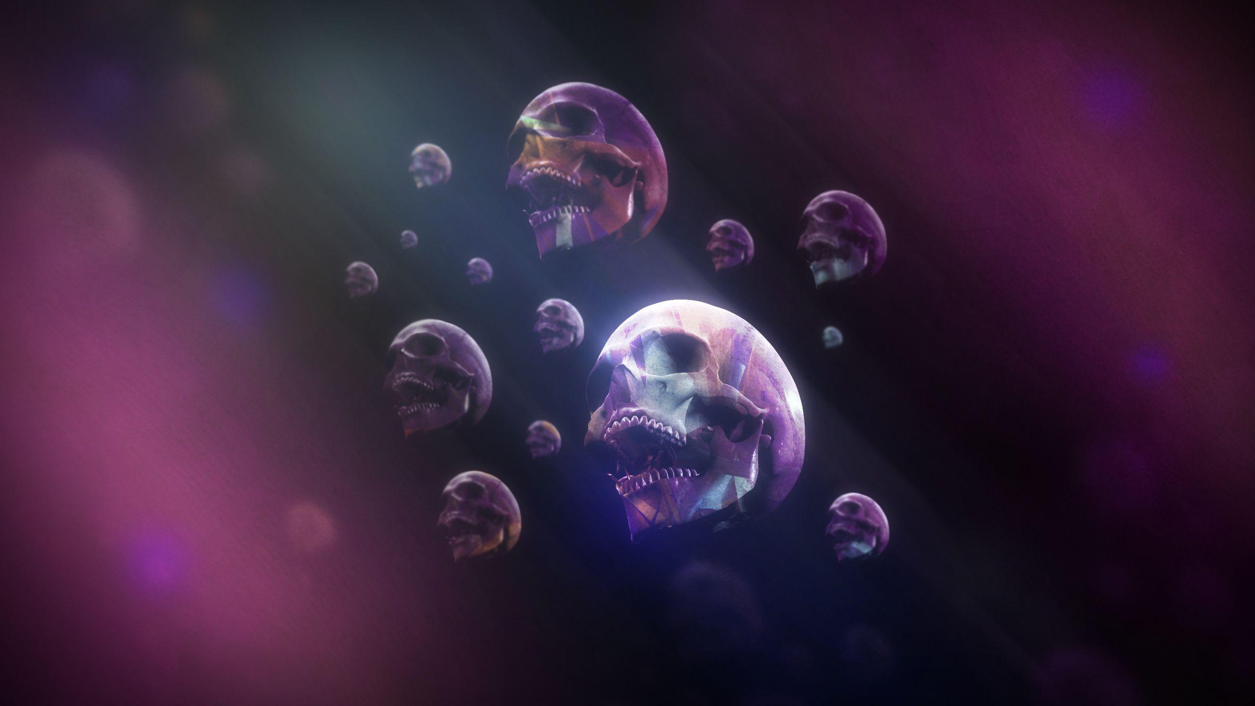 2560x1440 3D Abstract Cgi Digital Art Halloween Psychedelic Skull Trippy Wallpaper:2560x1440