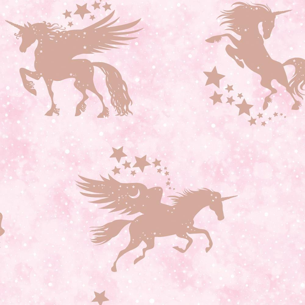 1000x1000 Children's Iridescent Unicorn Wallpaper Metallic Pink Rose Gold Holden Decor 5022976909519
