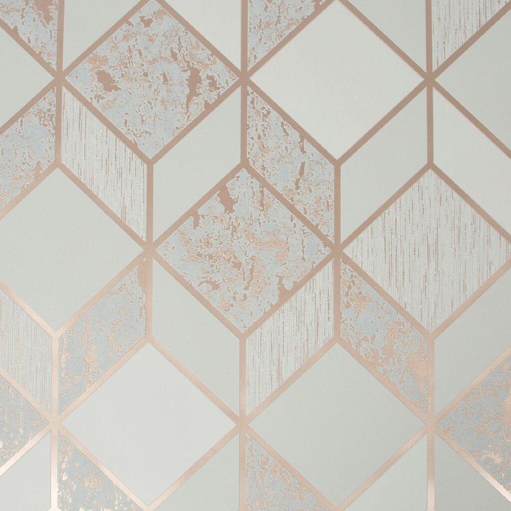 1024x1024 Vittorio Grey & Rose Gold Geometric Wallpaper