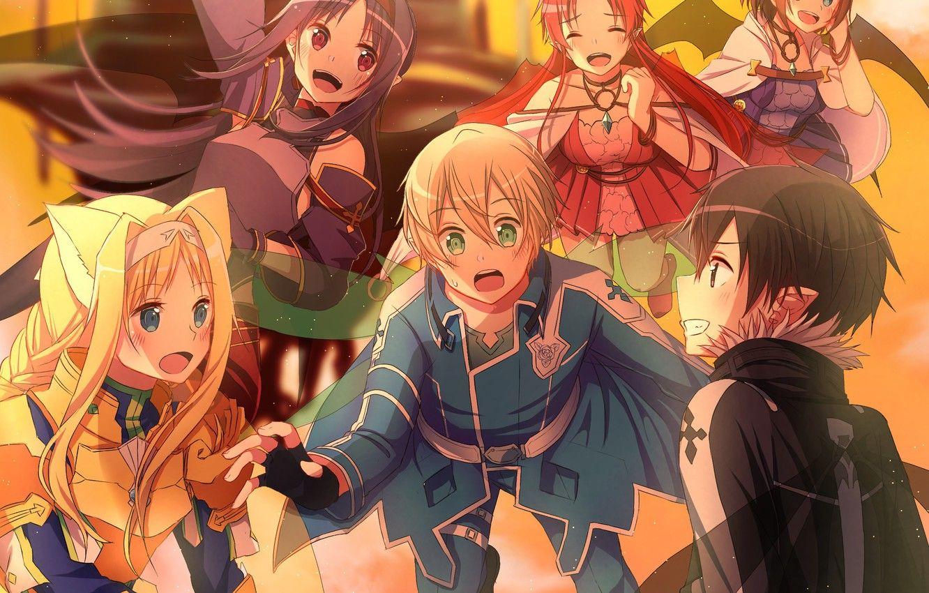 1332x850 Wallpaper girls, Kirito, Asuna Yuuki, Eugeo, Alice Mount, Kazuto Kirigaya, Sword Art Online: Alicization, Sword Art Online Alicization, serious, Tiese Shtolienen, Ronye Arabel image for desktop, section сёнэн
