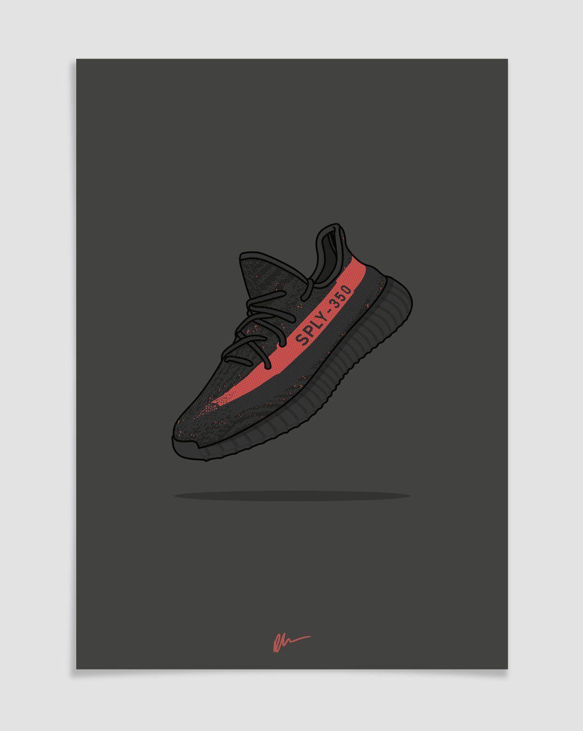 1200x1503 Image of Yeezy 350 v2 Red Stripe. Sneaker art, Beast wallpaper, Sneakers illustration