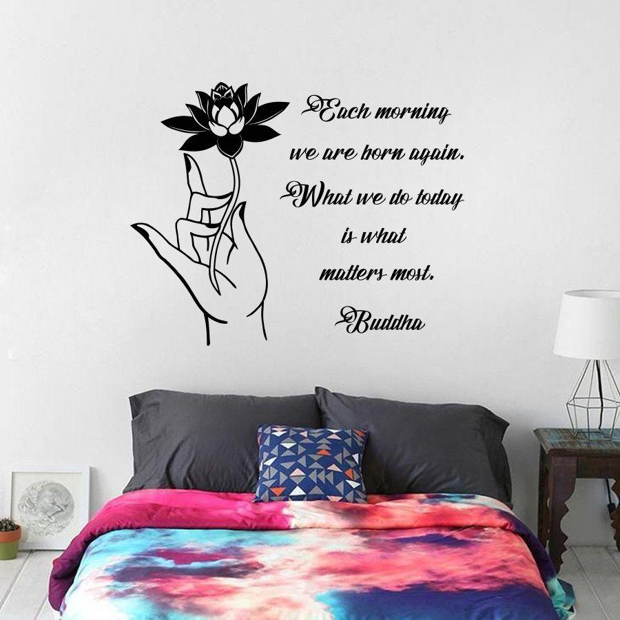 900x900 Buddha Quote Wall Decal Lotus Flower Design Wallpaper Each Morning We Are Born Again Buddha Saying Vinyl Wall Sticker AY1683