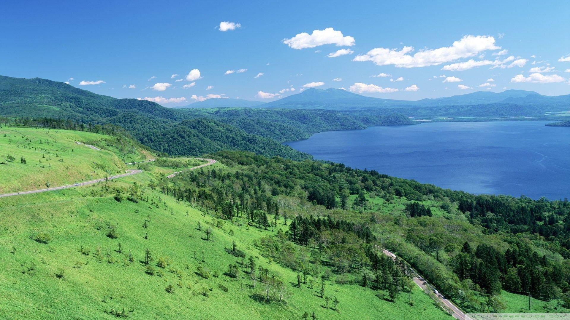 1920x1080 Grass: Mountain Summer Coast Grass Sea Japan Day Glorious Road