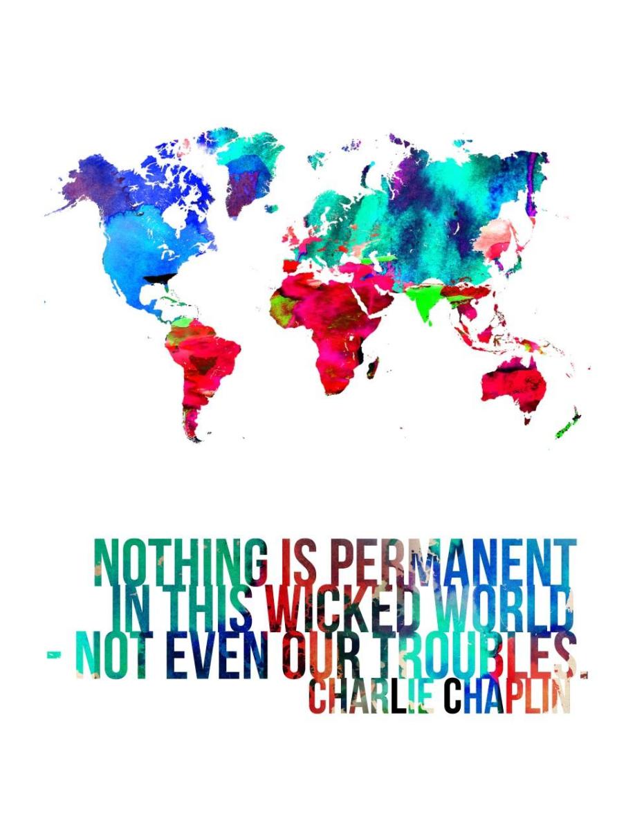 918x1200 World Map Quote Charlie Chaplin by NAXART Studio Print at