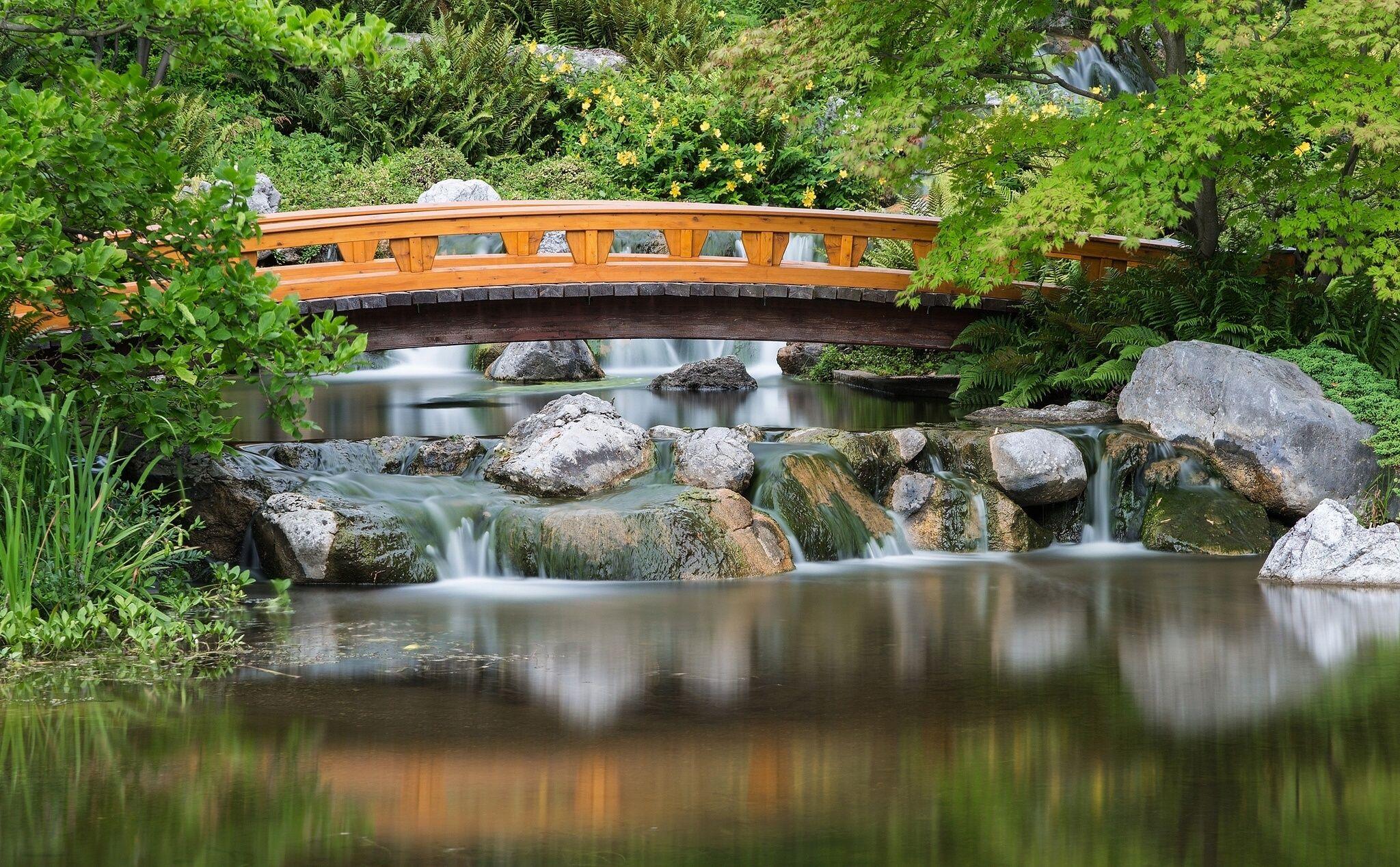 2048x1268 Japanese Garden asian garden lake reflection river pool mood bridge wallpaperx1268
