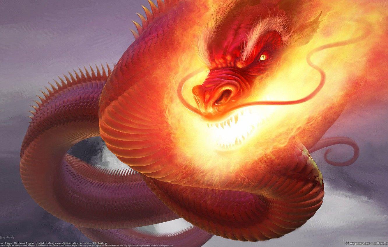 1332x850 Wallpaper Dragon, Fire, CG Wallpaper, Steve Argyle, Fire Dragon, Snakes image for desktop, section фантастика