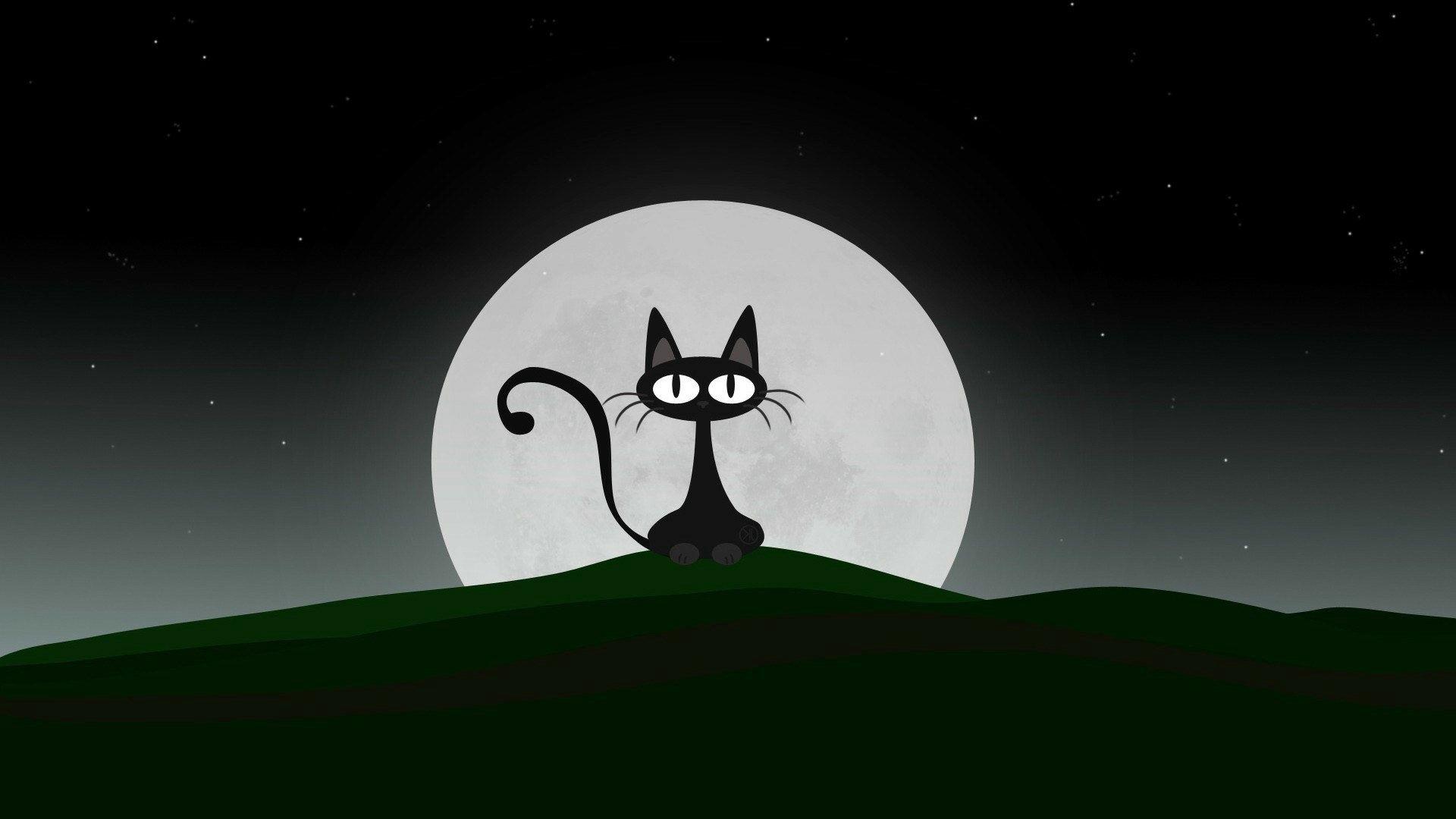 1920x1080 Hd 1920x1080 Black Cat And Moon Desktop Wallpaper Background
