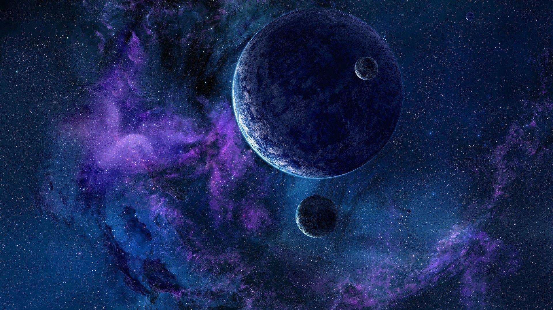 1920x1079 artwork, Digital Art, Space, Galaxy, Stars, Planet, Moon Wallpaper HD / Desktop and Mobile Background