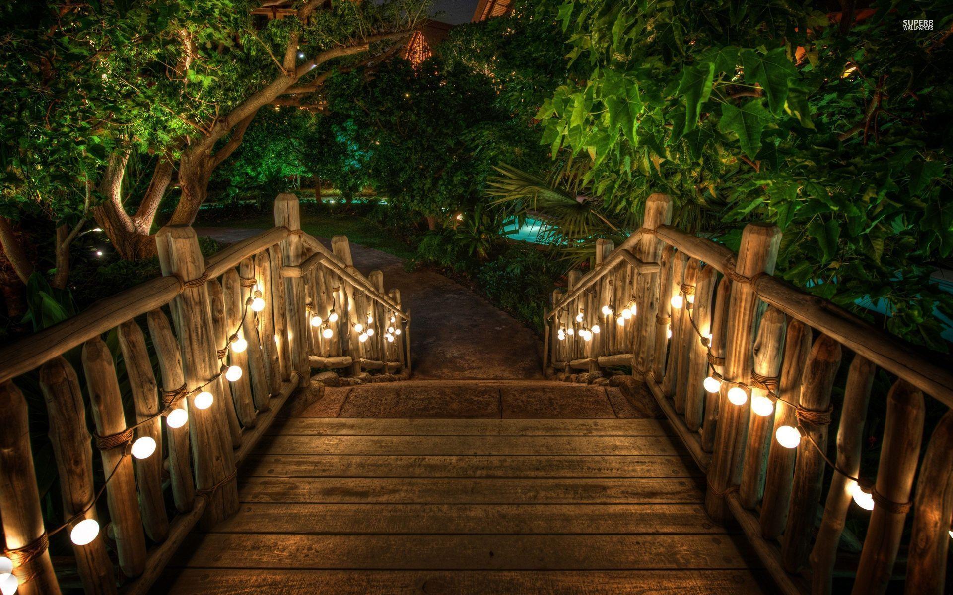 1920x1200 Lit Stairs Tropical Resort wallpaper. Lit Stairs Tropical Resort