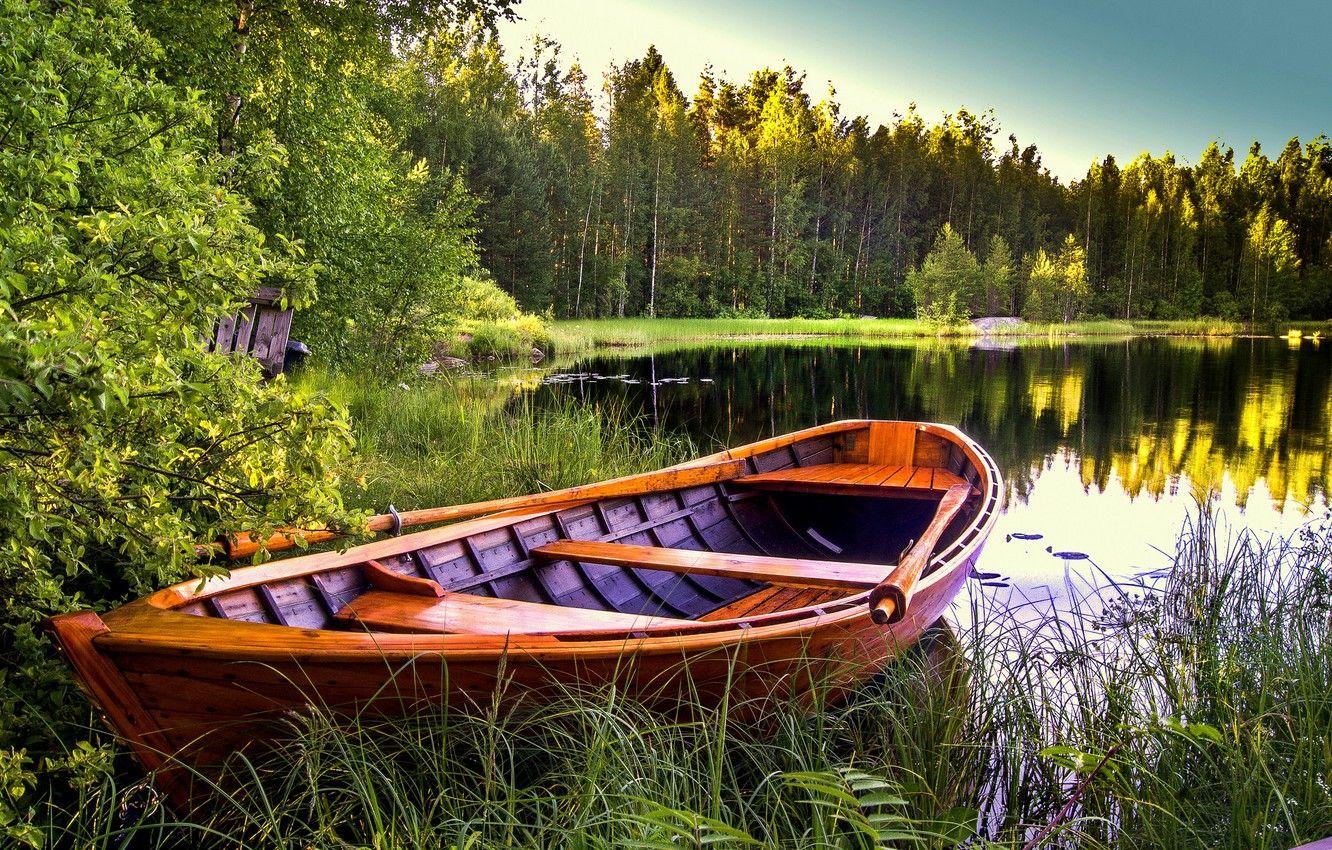 1332x850 Wallpaper trees, landscape, nature, lake, boat image for desktop, section пейзажи